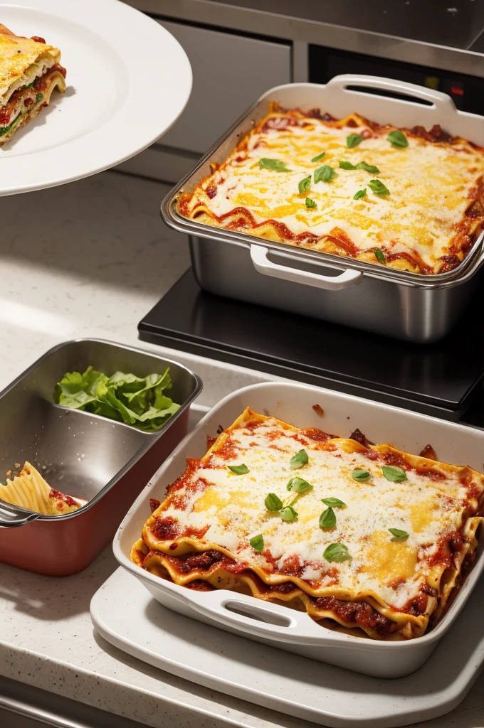 A mouse creating a lasagna in the kitchen 