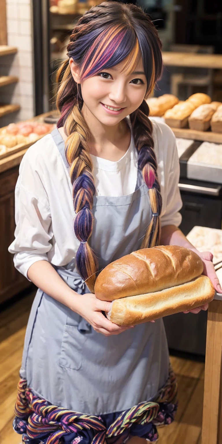 ((holding a large loaf of bread))、
12 year old girl、
Day本アイドル、

Cute Smile、
Lewd smile、　
Panting face、Pant voice、
Fluid organization:1.6), One beautiful girl with really wild hair, (Colorful wavy hair:1.2),( Two long braids:1.2), (Long wild hair:1.2), (Multicolored Hair: 1.9),Cute smile
Bakery Sales Staff、

Angle from directly below、
Low - Angle、スーパーLow - Angle、
apron、
blouse(See-through)、
はだけるblouse、
My shirt is open、
Open shirt、
hot pants、
ピンク色のhot pants、I can see a little underwear、Thighs、Butt、Beautiful buttocks、
I'm cleaning、
I'm wiping the floor.、Wipe the floor with a rag、
Bend over to clean、




clear、serious
Bakery Cafe、bread
Bakery clerk、Day本アイドル、

(masterpiece), (Highest quality:1.4), Absurd, [:Intricate details:0.2],  (View your viewers:1.2), Day,  reflection、
Reddish hair，Golden Student，enjoy，Moist，肉感Thighs，Slim figure，Moist, Glowing pink skin，transparent，Mature Woman，Affectionate expressions，情熱的に取り組んでいます

Day本アイドル