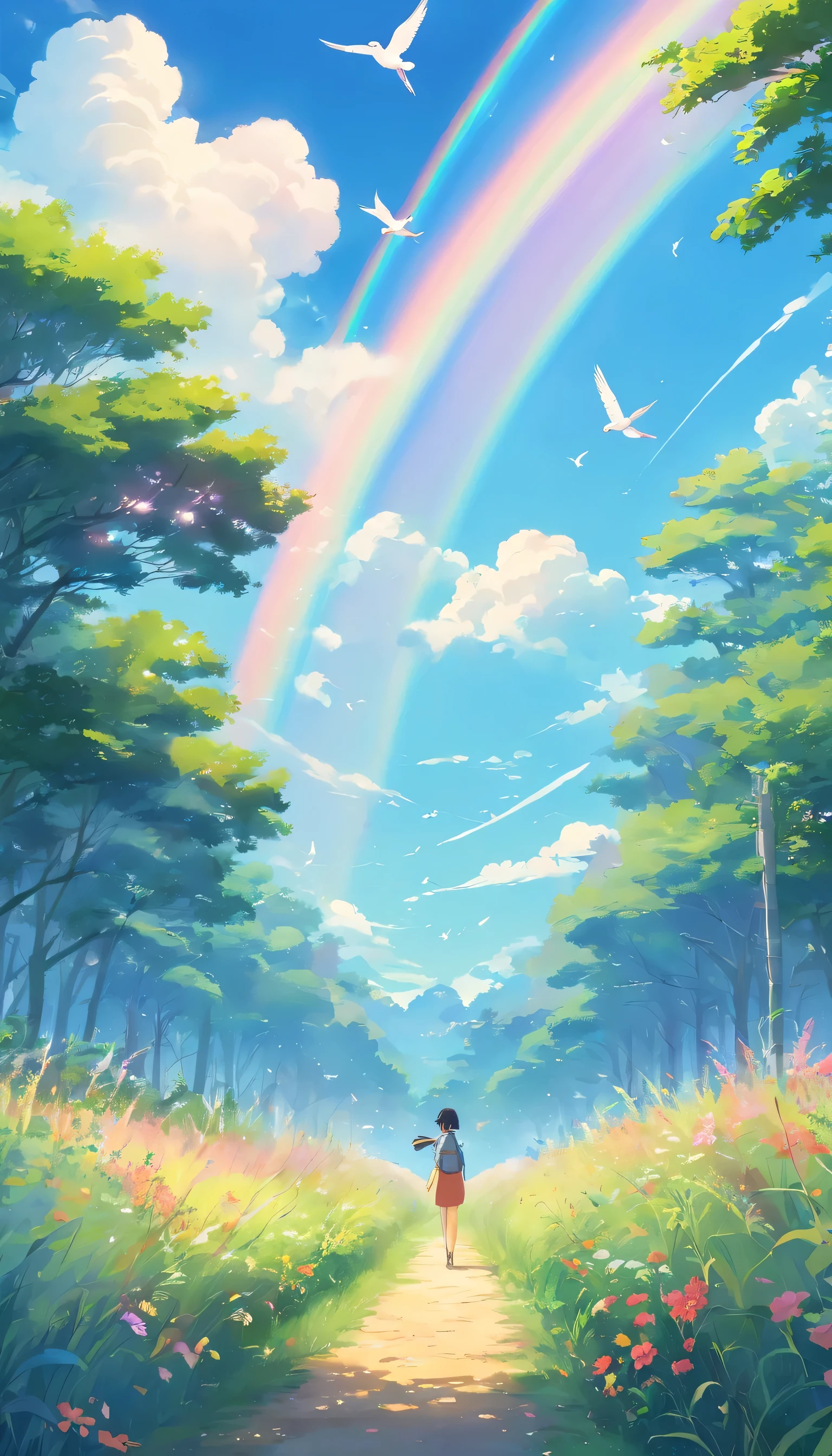 Gentle and beautiful rainbow birds return to nature，With the wind、​​clouds、florals、The grass blends into one，Be part of an endless cycle in nature。