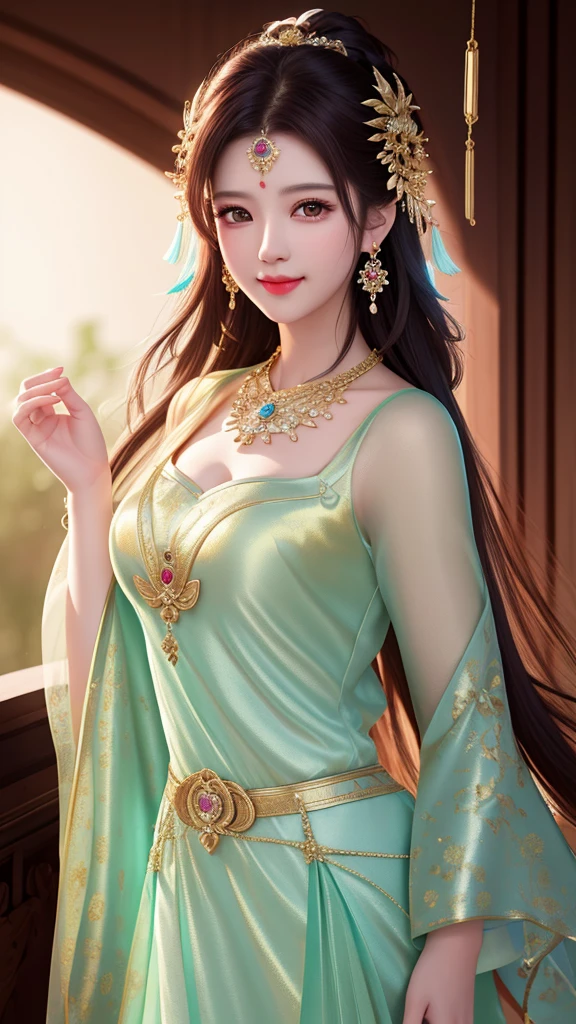 best quality, masterpiece, highres, 1girl, transparent silk china dress, beautiful face, hair ornament, looking at viewer, smile, closed mouth,lips, dress,hair ornament, necklace, jewelry, long hair, earrings, Beautiful face,upon_body, tyndall effect,photorealistic, dark studio, rim lighting, two tone lighting,(high detailed skin:1.2), 8k uhd, dslr, soft lighting, high quality, volumetric lighting, candid, Photograph, high resolution, 4k, 8k, Bokeh