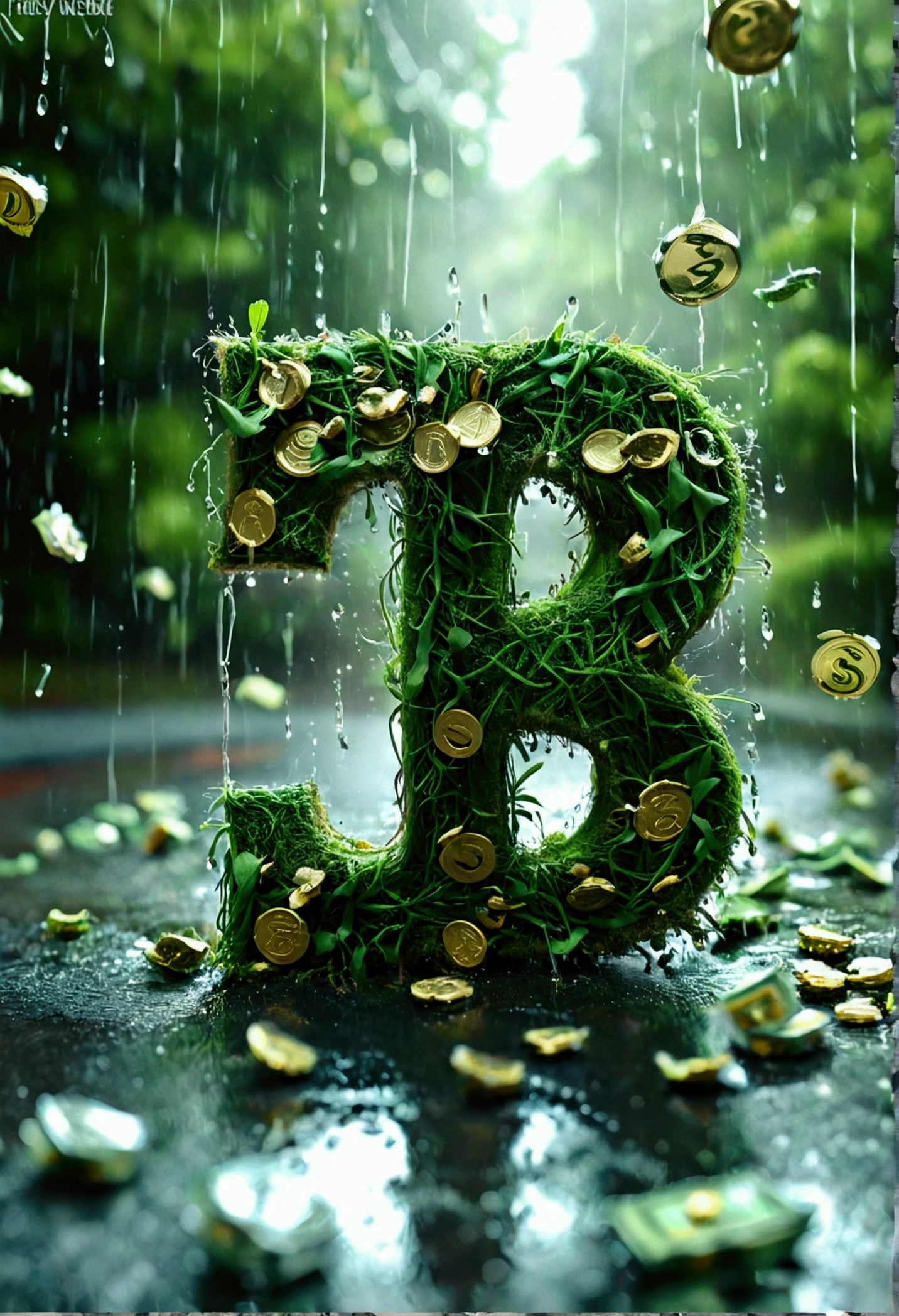 An album cover, raining dollars, all green and an acronym "$" in the middle and in the center written "DUNORT3"