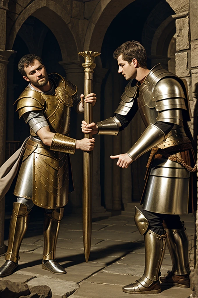 King Saul arming David with his armor to fight Goliath