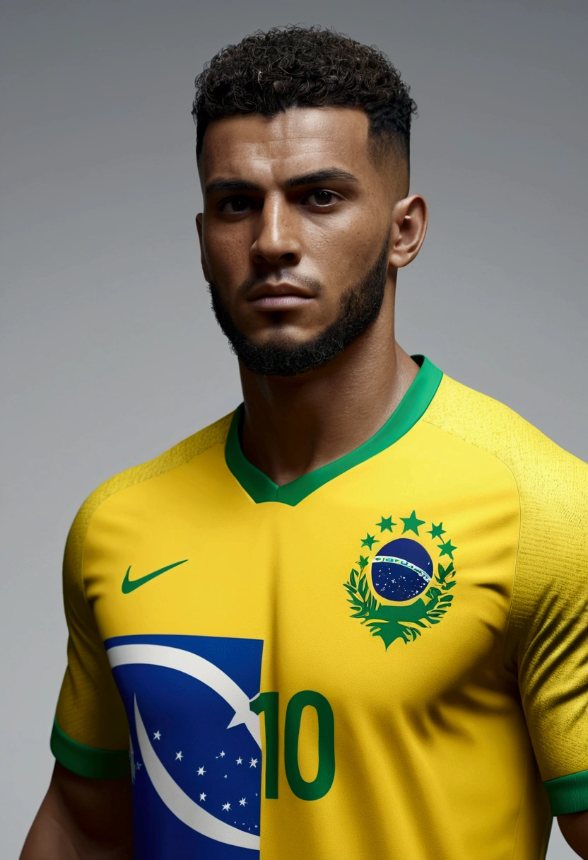  football player with the Brazilian national team shirt,  Realistic cinematic 4K