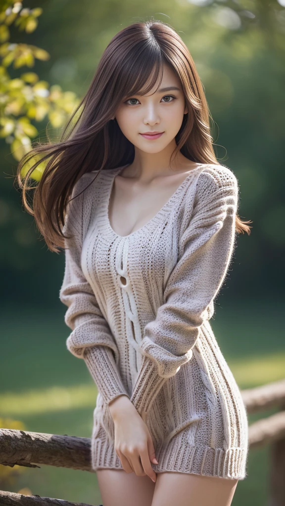 (masterpiece, best quality, ultra-detailed, best shadow:1.2), high resolution, ((cinematic light)), hyper detail, dramatic light, intricate details, dynamic angle, (extremely detailed CG unity 8k wallpaper:1.2), shyness,
((masterpiece)), (ultra-detailed), (extremely detailed unity 8k wallpaper), (realistic skin), (realistic photo, photorealistic, photo-realistic), beautiful Japanese woman, slender face, (Knit onepiece:1.4), beautiful hair,brown hair, medium hair,beautiful face, delicate and beautiful eyes, smile,beautiful legs, show through,low angle shot
