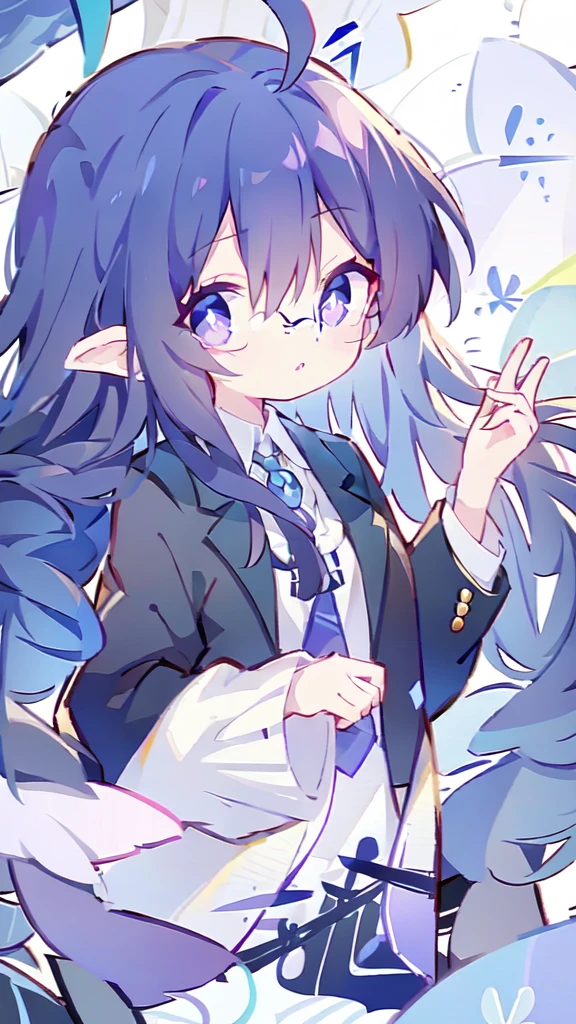 Super Long Hair、Indigo Hair、Iris、Wearing glasses、wearing a blazer、