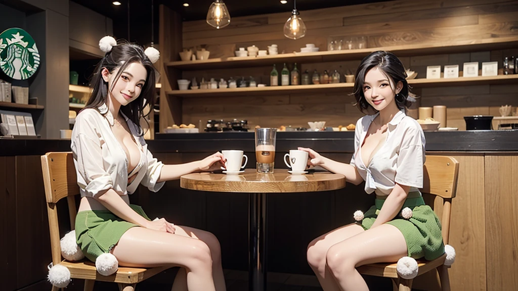 (((((((((Emphasize cleavage))))))))) (((((((((((pom pom mini skirt, smile))))))))))) (((((((お洒落でcuteInside the Starbucks store))))))) 8K、RAW Photos、Highest quality、Super detailed、Super Resolution、Ultra HD、8K壁紙、Amazing details ((((((tennis racket)))))) (((((((((Inside the Starbucks store)))))))))、 ((((((Sit down and eat cake、Drink Starbucks coffee、smile))))))、((Heart Necklace)) Modern and sleek design：Interior design using natural materials、Many of the designs are warm and made using wood and metal.。 Large windows：自然光をたっぷり取り入れるためのLarge windowsがあり、Providing a bright and open space。 Green Interior：Potted plants are effectively placed、It creates a relaxing atmosphere。 artwork：Works by local artists、Starbucks-related art on display。 Cozy seating：Cushioned chairs and sofas、Bar sheet etc.、A variety of seating options available。 Open kitchen area：Being able to see how drinks and food are made、We provide peace of mind and transparency。 Unique lighting：Antique lamps and chandeliers、Modern lighting fixtures are used。 Comfortable background music：Relaxing music is playing、A comfortable space is provided。 Wide々Table space：一人でもグループでも使いやすいWide々There is a table with。 Community Table：There is a large table where you can socialize with other customers.。 Seasonal decorations：The decorations are themed according to the season.。 Design with a local feel：The design incorporates the local culture and characteristics.。 Fragrance production：コーヒーの香りが店内にWideがり、A space that satisfies the five senses has been created.。 Conversation with a barista：フレンドリーなConversation with a baristaが楽しめるカウンターエリアがあります。 8K、RAW Photos、Highest quality、masterpiece:1.2、Super detailed、Super Resolution、Ultra HD、8K壁紙、Amazing details、Photorealistic:1.4、Having fun by the water、Full Body Shot、Full body photo、High-resolution RAW color photos、Professional photos、A scene full of emotion、Very detailed and beautiful、Ultra HD、8K壁紙、Amazing details、Huge file sizes、Highly detailed beautiful girls、Highly detailed face Highly detailed eyes、Extremely realistic skin、 Highly detailed fingers, Highly detailed nose, Highly detailed mouth, Perfect Anatomy, Highly detailed background, Highly detailed clothing, Teen, cute女の子, Famous Japanese Idols, cute, Realistic body, Slender, White skin, Glowing Skin, Slim body, Realistic Face, Delicate eyes, double eyelid,