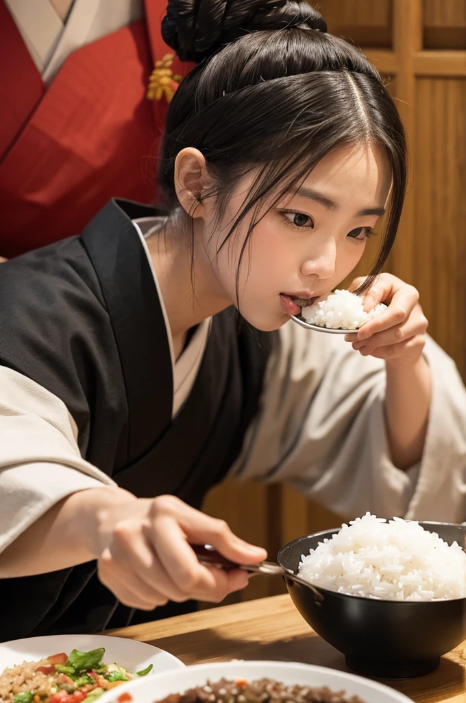 Samurai eating rice