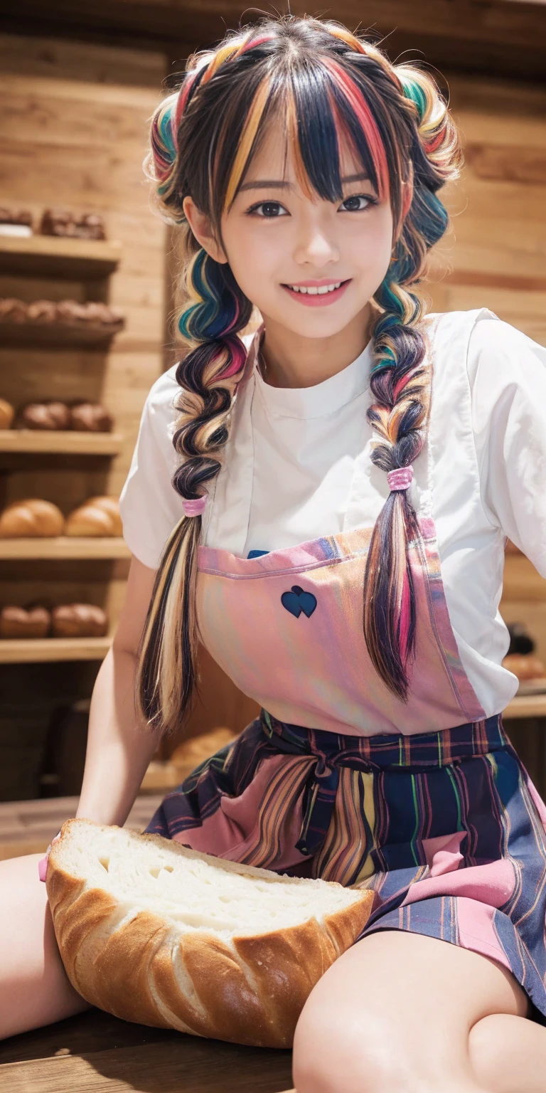 Fluid organization:1.6), 本当に野生の髪を持つ一人のbeautiful女の子, (Colorful wavy hair:1.2),( Two long braids:1.2), (Long wild hair:1.2), (Multicolored Hair: 1.9),可愛いsmile
パン屋販売スタッフ、(((Low - Angle:1.4)))、((One hand raised))、((She is wearing a colorful and pop blouse and apron.)),(;have big bread))、(((Spread your legs:1.4)))、,(((beautiful armpits:1.2)))、High resolution、Bakery、16-year-old girl、smile、Finished as in the picture、white and beautiful skin、Focus on small breasts、((beautiful５This finger))、Bakeryの制服を着ています、最high quality、High resolution、Very detailed、masterpiece、Live Shooting:2、Genuine:2、photoGenuineistic:2、very delicate and beautiful、Fine details、Textured skin、Full Shot、、(beautiful face:2)、hot pants、Putting on makeup、Perfectly balanced legs:1.5), Looking at the camera, Angle from above, (((hot pants))), High resolution、未来のBakery、Delicious bread that women will love、Looking at the camera、smile、Finished as in the picture、、(((I have a big loaf of bread)))、(((cute smile)))、((((Eat delicious bread)))))、((I love bread))、(front focus piece:1.3), 
、Cute Apron、Rainbow Apron、Bakeryの制服を着ています、明るすぎるNatural light、Shining sunlight、最high qualityのディテール, Japanese Girls,1 girl, 8K, RAW Photos, 最high quality, Ticker:1.2, Very detailedなRAWカラー写真, Professional photos, (reality, photoGenuineisticです:1.37), (Very detailedな皮膚:1.2), 超High resolutionな, (Lenz 50mm),,絶妙にFine grain,Look at the person watching,Pretty face, Just Mile:1.05),Wide Hips,Straight hair,,Light pink inner color、 white and fine skin、(Very detailedな8K cg:1.2), (hyper Genuineistic:1.35), (photoGenuineisticです:1.45), (reality:1.4), 

(背景はBakery:1.1)、Sexy upward glance, 、Very detailed、masterpiece、最high quality、Ultra-high resolution energy A、8KのHigh resolutionにより、Transparency as shown in the photo、Fine grain、Expression of gradation、Perfect anatomical figure ,hard disk、Ticker (English) 、 Nikon Z9 80mm Lens ,、明るすぎるNatural light、Shining sunlight、、Ultra slim body、Slender model figure、beautiful姿勢、, 最high quality, 8K, RAW Photos, Confused, Award-winning portraits, shy smile, shy smile, , Delicate girl,, Digital SLR, View your viewers, Frank, Sophisticated, Thin arms, Professional Lighting, Film Grain, chromatic aberration, (Fine grainと顔:1.0), Live Shooting、(((A portrait of extreme beauty)))、((Glowing Skin))、1 girl、16 year old beautiful girl from Prague、Bright expression、((Platinum Blonde Hair))、[Big blue eyes that sparkle like jewels]、Shiny skin、silky super long Straight hair、eyeliner、beautiful前髪、Hair around the eyes、最high quality、Very detailed、Film Light、Intricate details、High resolution、Very detailed))、Detailed Background、8KUHD、Digital SLR、Soft Light、high quality、Film Grain、Fujifilm XT3 、Shallow depth of field、Natural light、(((Spread your legs:1.4)))、Pieces fly、High resolution、Bakery、16-year-old girl、smile、Finished as in the picture、white and beautiful skin、Focus on small breasts、最high quality、High resolution、Very detailed、masterpiece、Live Shooting:2、、neon hair clip,masterpiece、最high quality、
One girl,Ives Girl,beautiful照明,(((Anyone can see the D logo.:9)))