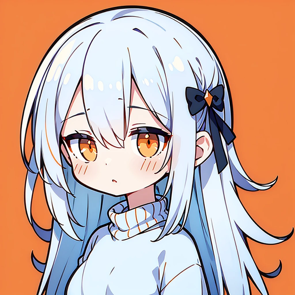 超A high resolution, Best aesthetic, Best Quality, masterpiece, white hair,orange eyes,beautiful detailed eyes,1girl,light blue sweater, simple background, Chibi