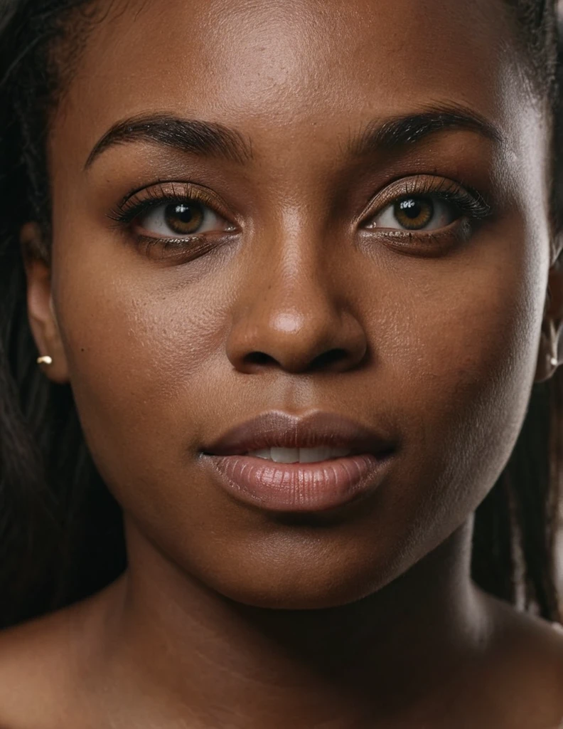 close up studio photo of an black woman, pele dark detailed, studio lighting, medium format, 8k, UHD, masterpiece