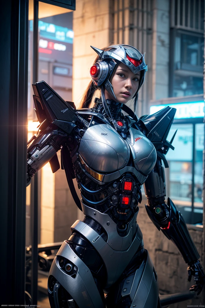 (masterpiece, best quality:1.2), (8k uhd, 16k, 32k, ultra high res), (photorealistic:1.37), ((ultimately intricate all details, ultimately realistic all textures)), girl in a futuristic city, cyberpunk girl mech, girl in mecha cyber armor, mecha aesthetic, modern mecha, robot, japanese girl, mecha, female mecha, mecha asthetic, robotic mixed with organic,, realistic style 4 k, digital cyberpunk 