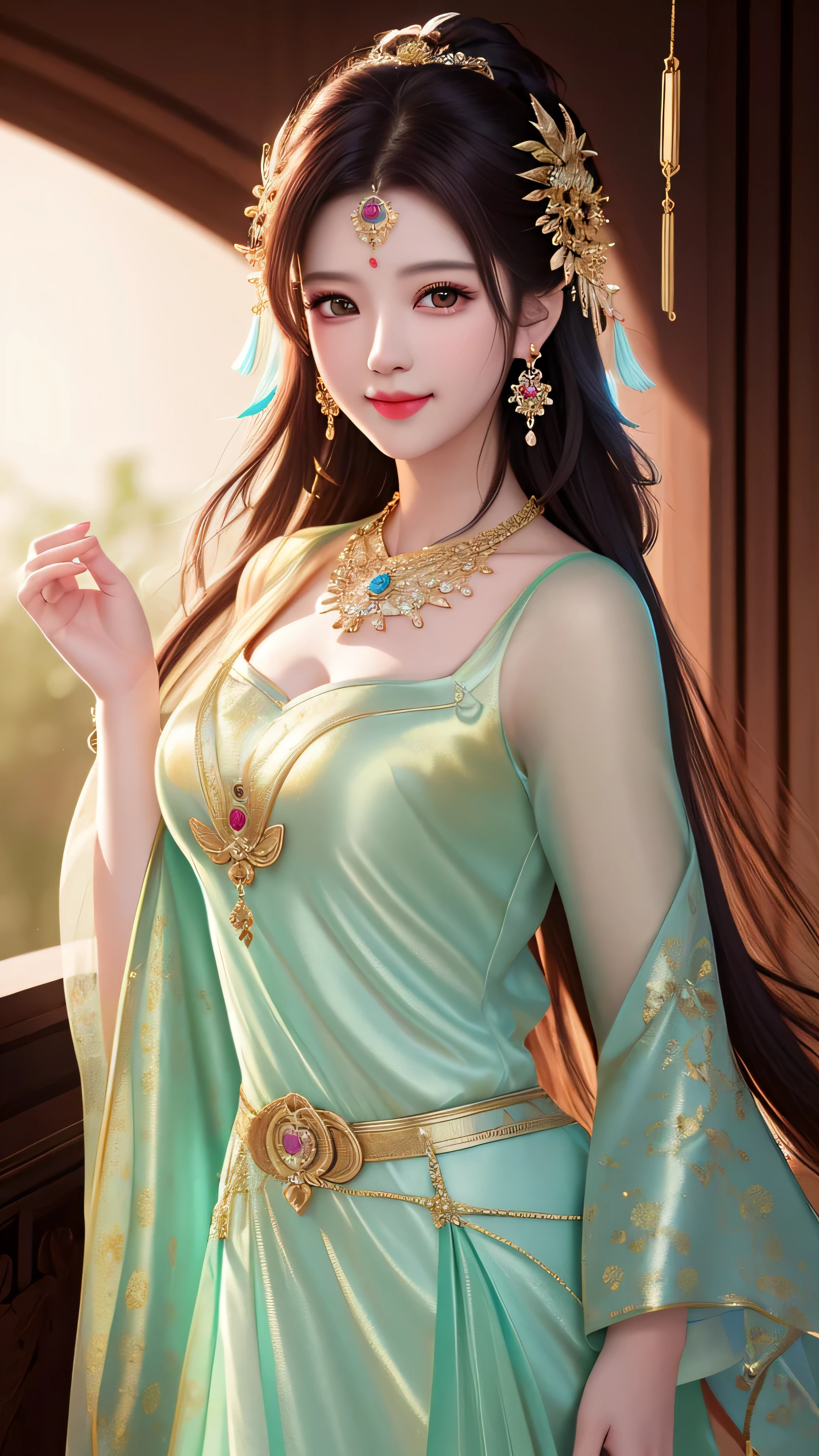 best quality, masterpiece, highres, 1girl, transparent silk china dress, beautiful face, hair ornament, looking at viewer, smile, closed mouth,lips, dress,hair ornament, necklace, jewelry, long hair, earrings, Beautiful face,upon_body, tyndall effect,photorealistic, dark studio, rim lighting, two tone lighting,(high detailed skin:1.2), 8k uhd, dslr, soft lighting, high quality, volumetric lighting, candid, Photograph, high resolution, 4k, 8k, Bokeh