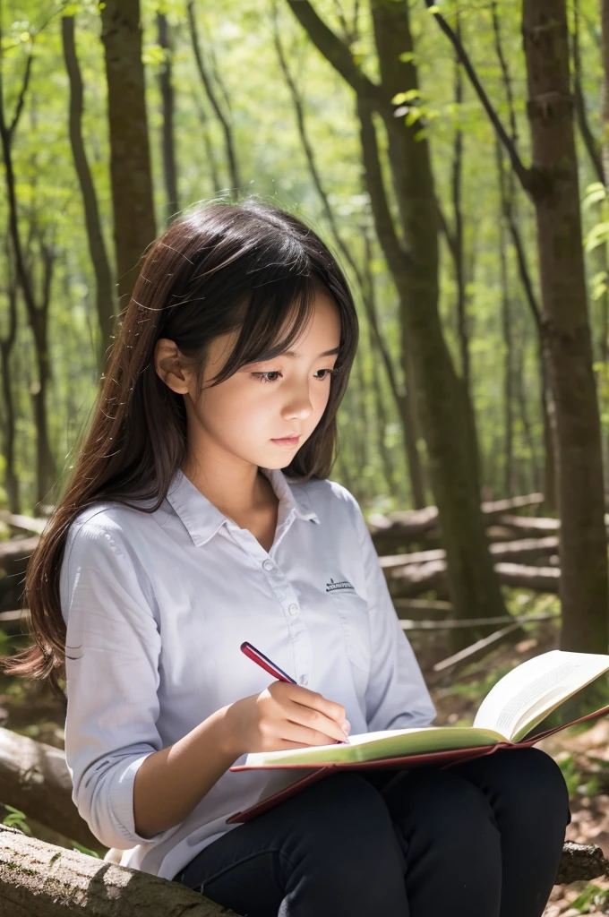 Girl studying in the forest
