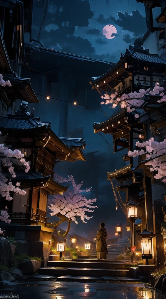 Kyoto、Streetscape、Fantasy、night、moon、cherry blossomachiya