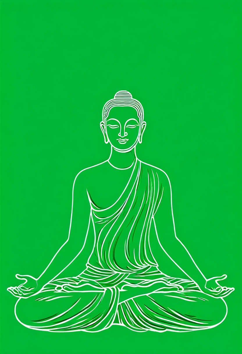 buddha meditation illustration outline isolated on green background