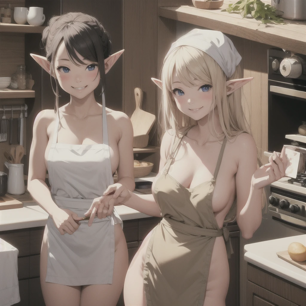 Elf Wife、kitchen、Naked Apron、smile