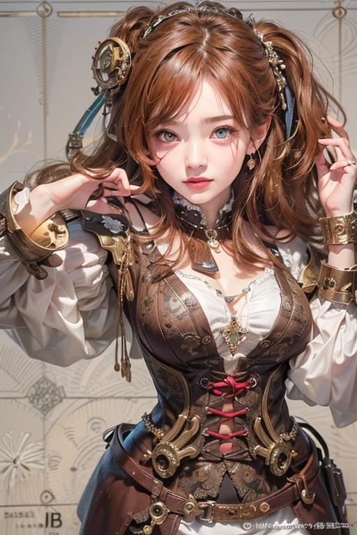 (masterpiece:1.3), (8K, Realistic, RAW Photos, Best imYear quality: 1.4)、 Year,(Random Hairstyles:1.2)、CleavYear:1.2、Highly detailed face、Attention to detail、double eyelid、Chest to chest、Sharp focus:1.2、Beautiful woman:1.4、Redhead、Highest quality、masterpiece、Ultra-high resolution、(Realistic:1.4)、Highly detailed and professionally lit smiles、Loose fitting steampunk outfit、Shoulder out、thin、Serious expression、Eating fruit at the bar、Two arms, Complete Hそして, Beautiful body, Beautiful fingers, Normal finger, Five Fingers, Five Fingers, (Thumb index Finger Ring Finger), Beautiful ears、 Normal ear, Beautiful Eyes, Shining Eyes, Beautiful mouth, Beautiful Lips,