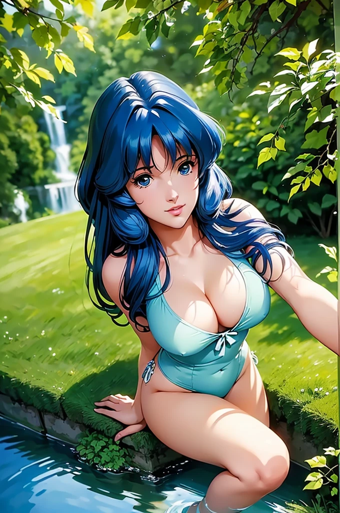 (((Best Quality, high resolution)))),((best quality,8k,masterpiece: 1.3)),((hyper realistic front portrait looking at viewer )),((portrait of lynn minmay)),((lynn minmay de macross)),((Best Quality, high resolution)),sniper aiming at the ((((lynn minmay )))),Beautiful detailed light blue eyes, detailed lips, long eyelashes, ((one piece swimsuit)) girl in a garden,soft sunlight,half:oil painting,ultra detailed,realist,vivid colors,fantastic atmosphere,shadows and lights,Greenery and flowers,peaceful and serene,Masterpiece:1.2