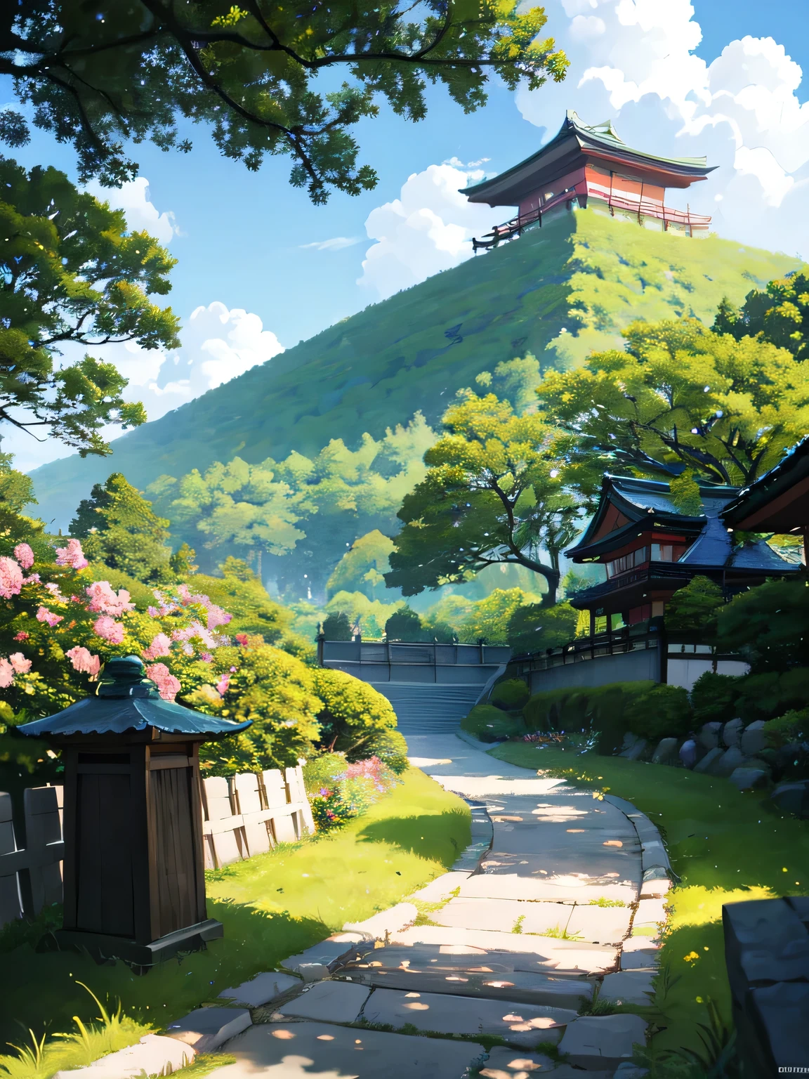 Japanese cartoons scenery of a tree on a hill with a sky background, Japanese cartoons nature, Japanese cartoons nature wallpap, Japanese cartoons beautiful peace scene, Japanese cartoons countryside landscape, beautiful Japanese cartoons scenery, Japanese cartoons background, beautiful Japanese cartoons scene, Japanese cartoons scenery, Japanese cartoons background art, Japanese cartoons landscape, Beautiful trees, Beautiful fluffy clouds. Japanese cartoons, Japanese cartoons landscape wallpaper, scenery is beautiful., Landscape Wallpaper