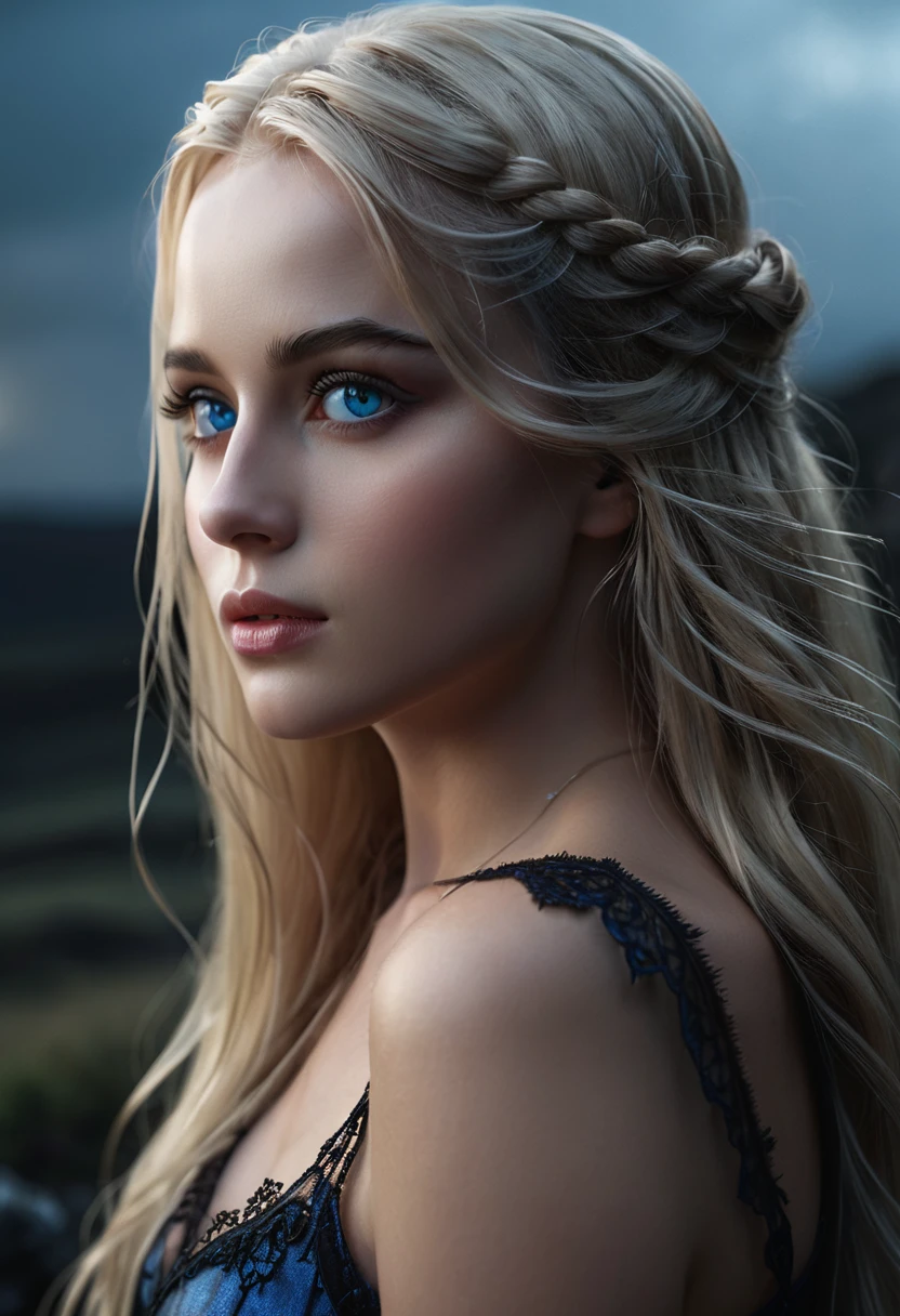 (Highly detailed CG Unity 8k wallpaper,masterpiece, Highest quality, Super detailed),(Best lighting, Best Shadow, Very delicate and beautiful),floating,High saturation,bionde+blue eyes:1.2,Gloomy Gothic Landscape, Long Hair, Gazing into the distance. (Beautiful girl with long blonde hair and sparkling blue eyes gothic lighting)