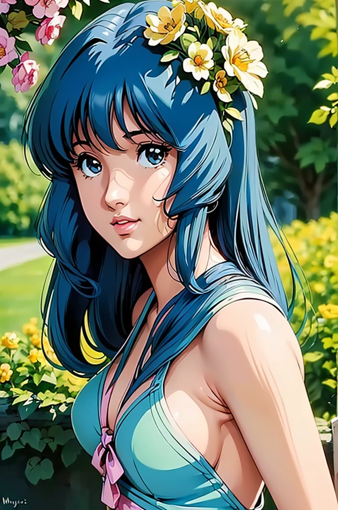 (((Best Quality, high resolution)))),((best quality,8k,masterpiece: 1.3)),((hyper realistic front portrait looking at viewer )),((portrait of lynn minmay)),((lynn minmay de macross)),((Best Quality, high resolution)),sniper aiming at the ((((lynn minmay )))),Beautiful detailed light blue eyes, detailed lips, long eyelashes, ((one piece swimsuit)) girl in a garden,soft sunlight,half:oil painting,ultra detailed,realist,vivid colors,fantastic atmosphere,shadows and lights,Greenery and flowers,peaceful and serene,Masterpiece:1.2