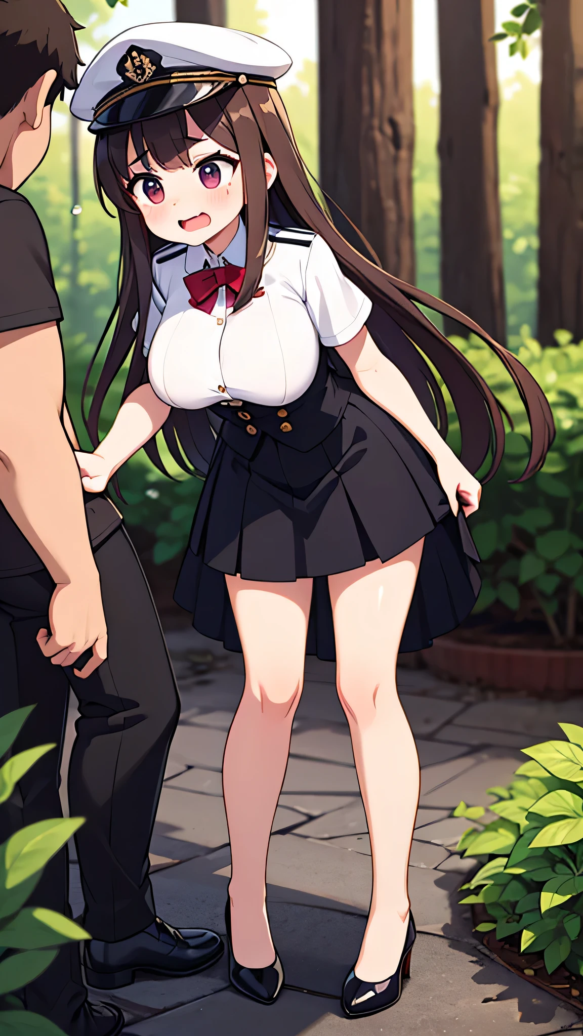 {Highest quality], [Super beautiful], [Ultra fine], [Best illustration], NSFW,Brown Hair,Clear,bangs,Semi-long,girl,Bending Woman ,Punishment,Slender women,Adult women,Uniform cap,Woman in suit,White Shirt,Short sleeve, Long black straight skirt, A woman wearing plain black pumps,Bare feet and pumps,Breast shaking,In the woods at night,Garden,Voyeur,(1 male),Chin,sex,,Man and woman having sex,creampie,A man stands behind a woman,Leaning forward,Sperm dripping,Large,A lot of sperm on the ground, exposed,激しいsex,rape, Troubled eyebrows,smile,Embarrassed,Drooling,be patient,vagina,Man pulling woman&#39;s hand,Show your ass,Stick your butt out,From the back,From behind,from the front