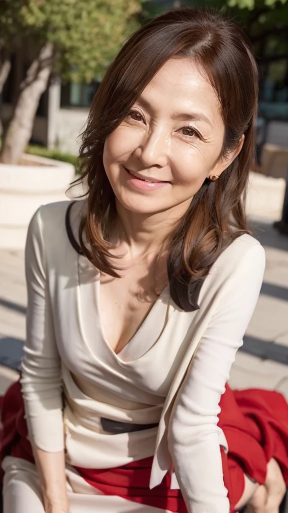 ((Highest quality)), ((8K)), ((masterpiece:1.3)), (Perfect look), (Photorealism:1.6), (JMA), (KE), (Portrait of a Japanese mature woman), (European Night), (Outdoor event venue), (Large crowd), Japanese women, 60 years old, ((Realistic skin texture)), (Fine wrinkles appear all over the skin: 1.3), (Dullness: 1.1), (Unmoisturized skin: 1.2) , (Facial wrinkles: 0.9), (Wrinkles around the eyes: 1.2), double eyelid, Lower eyelid tear trough, The eyes are looking here, A gentle gaze, (Dimples: 1.2), BREAK(Red lips),BREAK 短い前髪, Long Hair, (Blonde), Lips open, Smiling with the corners of his mouth turned up, Soft fabric party dress, pumps, Small breasts, Small breasts, Flat Chest, (Slimming), (whole body), View from the feet,