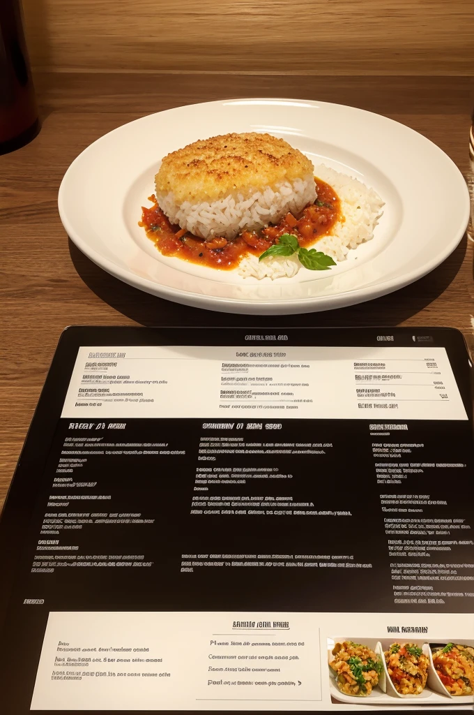Create dish image from the following menu: rice, crisp,  Parmeggiana Fish Filet