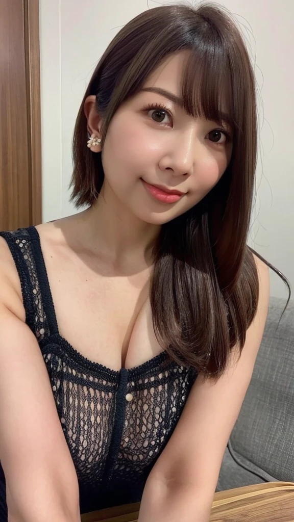 (Highest quality、Tabletop、、Best image quality)、Cute Woman、Perfect Anatomy、超High resolutionの美しい目、(One girl), Highest quality, realism, Fine details, High resolution, 8k wallpaper, Perfect dynamic composition, Beautiful and delicate eyes, Large Breasts, (camisole)、(Breast swelling 1.3)、The resort offers beautiful views.、37 years old、Get your face close to LoRA,