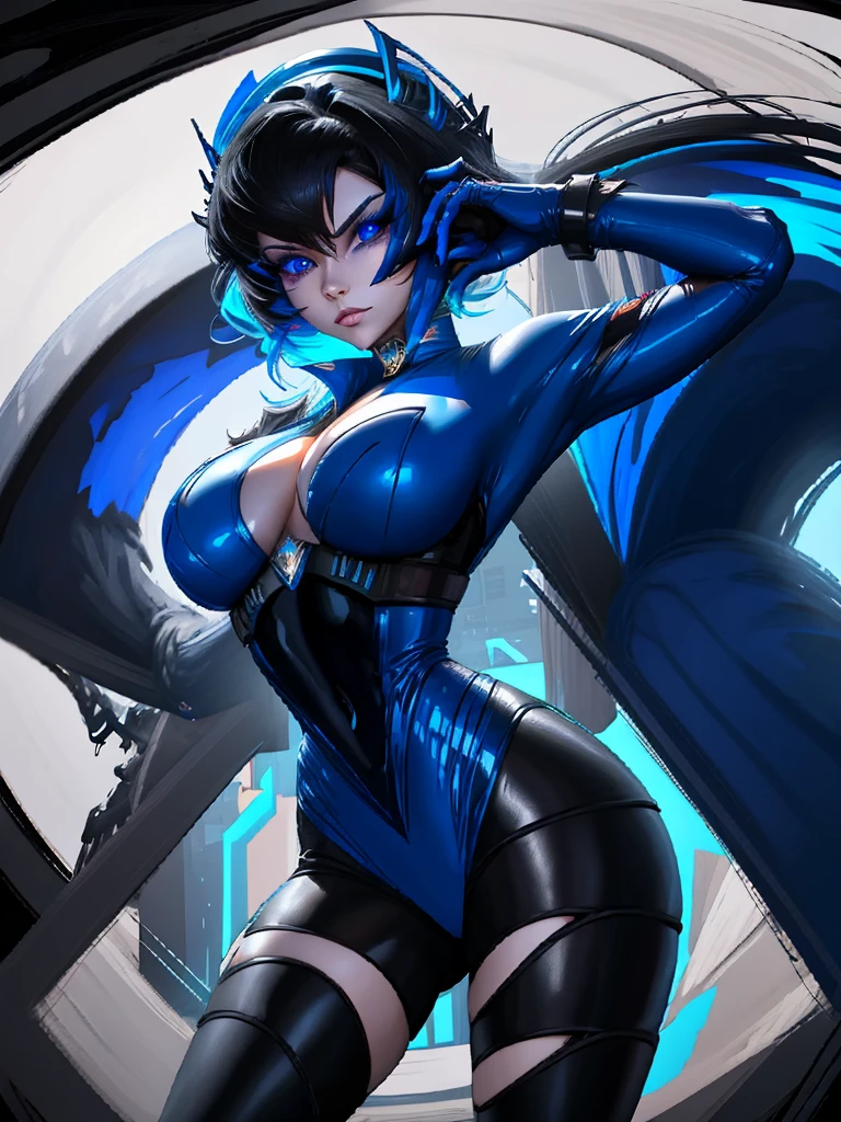 Blue Power Ranger, hurricane ,Sexy goth woman big breast, character sheet,goth makeup, character design,view all sides, full detail different poses with helmet on