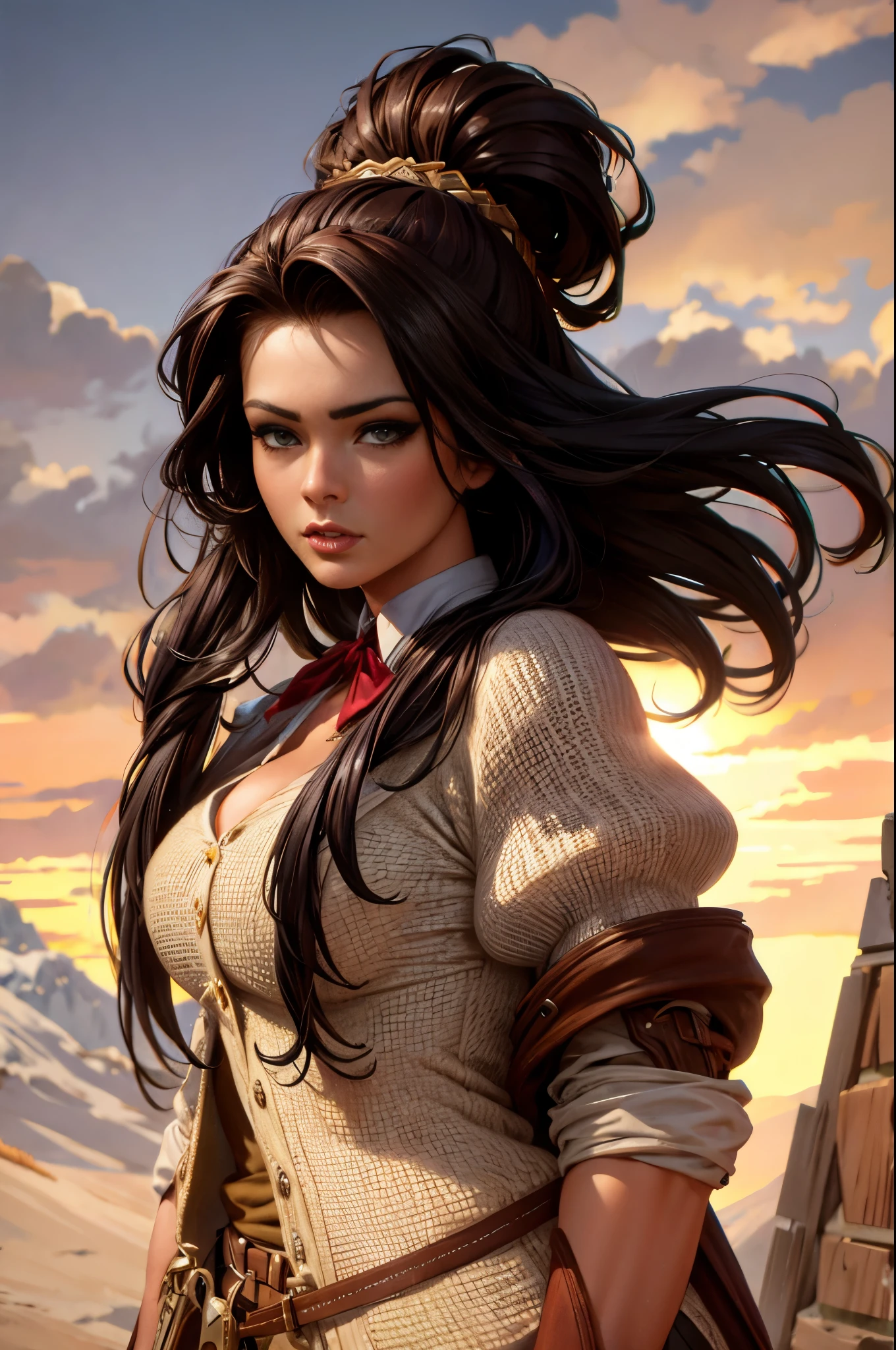 Hyper Realistic 1girl in Old West Clothing, Fantasy Art, Photorealistic, Dynamic Lighting, Artstation, Highly Detailed Face, 4K, Award Winning,charley.atwell 