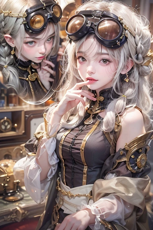 masterpiece:1.3), (8K, Realistic, RAW Photos, Best imYear quality: 1.4)、 Year,(Random Hairstyles:1.2)、CleavYear:1.2、Highly detailed face、Attention to detail、double eyelid、Chest to chest、Sharp focus:1.2、Beautiful woman:1.4、Redhead、Highest quality、masterpiece、Ultra-high resolution、(Realistic:1.4)、Highly detailed and professionally lit smiles、Loose fitting steampunk outfit、Shoulder out、thin、Serious expression、Clouds seen from inside the airship、goggles、Two arms, Complete Hそして, Beautiful body, Beautiful fingers, Normal finger, Five Fingers, Five Fingers, (Thumb Index Finger Ring Finger), Beautiful ears, Normal ear, Beautiful Eyes, Shining Eyes, Beautiful mouth, Beautiful Lips,