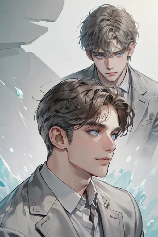 masterpiece, best quality, realistic, 1man, mature male, quiet and charming  man, 35 year old, smile in love look, closed mouth, portrait, extremely detailed face, cold smile, ((blue grey eyes)), ((short-right-swept gray dark hair)), [thick eyebrows], ((suit)), handsome, full body, western, Jewish, light brown skin,