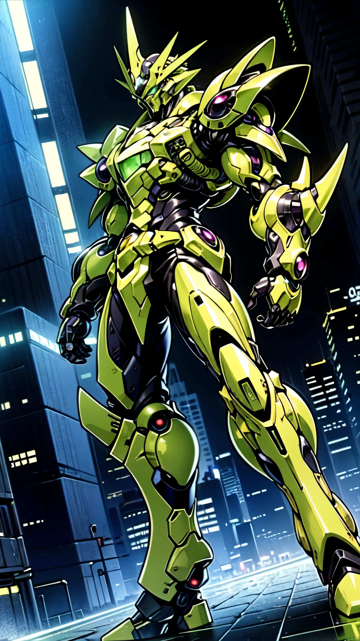 (masterpiece:1.5, best quality:1.5, extremely delicate:1.5, foreshortening:1.5, dynamic angle:1.5), a man wearing a full-face helmet, a fantasy-style biotech armored combat suit, green eyes, (a composite layered chest armor), fully enclosed shoulder guards, matching arm and leg guards, the belt is adorned with neon circuitry, (the color scheme is primarily black glow with green and red accents), the design balances heavy with agility, a high-tech bio-mecha armor, (Armor Concept Inspired by neon Cyberpunk, stand on the top of a skyscraper in a futuristic sci-fi city), this character embodies a finely crafted fantasy-surreal style armored hero in anime style, exquisite and mature manga art style, (element, plasma, energy, the armor glows), ((male:1.5)), metallic, high definition, highres, ultra-detailed, ultra-fine painting, professional, perfect body proportions, golden ratio, anatomically correct, symmetrical face, extremely detailed eyes and face, high quality eyes, creativity, RAW photo, UHD, 32k, Natural light, cinematic lighting, masterpiece-anatomy-perfect