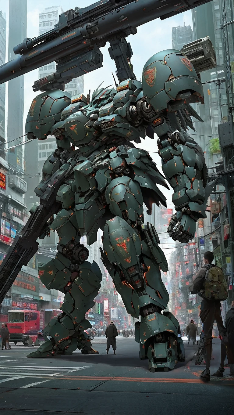 concept art of (zeon:0.4), (MRS:1.2), (ARMOREDCORE:0.8) , (very biggest size mecha:1.6),long legs,  mecha  armor, full armor,glowing eyes, (city:1.5), (full body:1.2),clenched hand, mechanical parts, robot joints,(holding huge weapon:1.5) ,(huge mechanical shield:1.2),best quality, masterpiece, highly detailed, ultra-detailed,(huge mechanical weapon:1.3),(detailed armor:1.2),(detailed shield :1.2),(detailed weapon:1.2),(huge mechanical gun:1.2)
, digital artwork, illustrative, painterly, matte painting, highly detailed