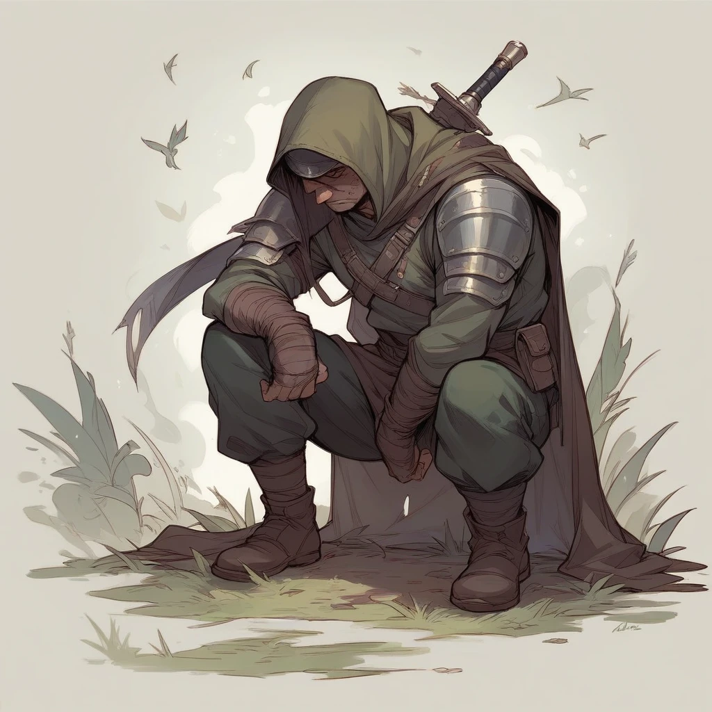 Create a warrior on his knees in battle