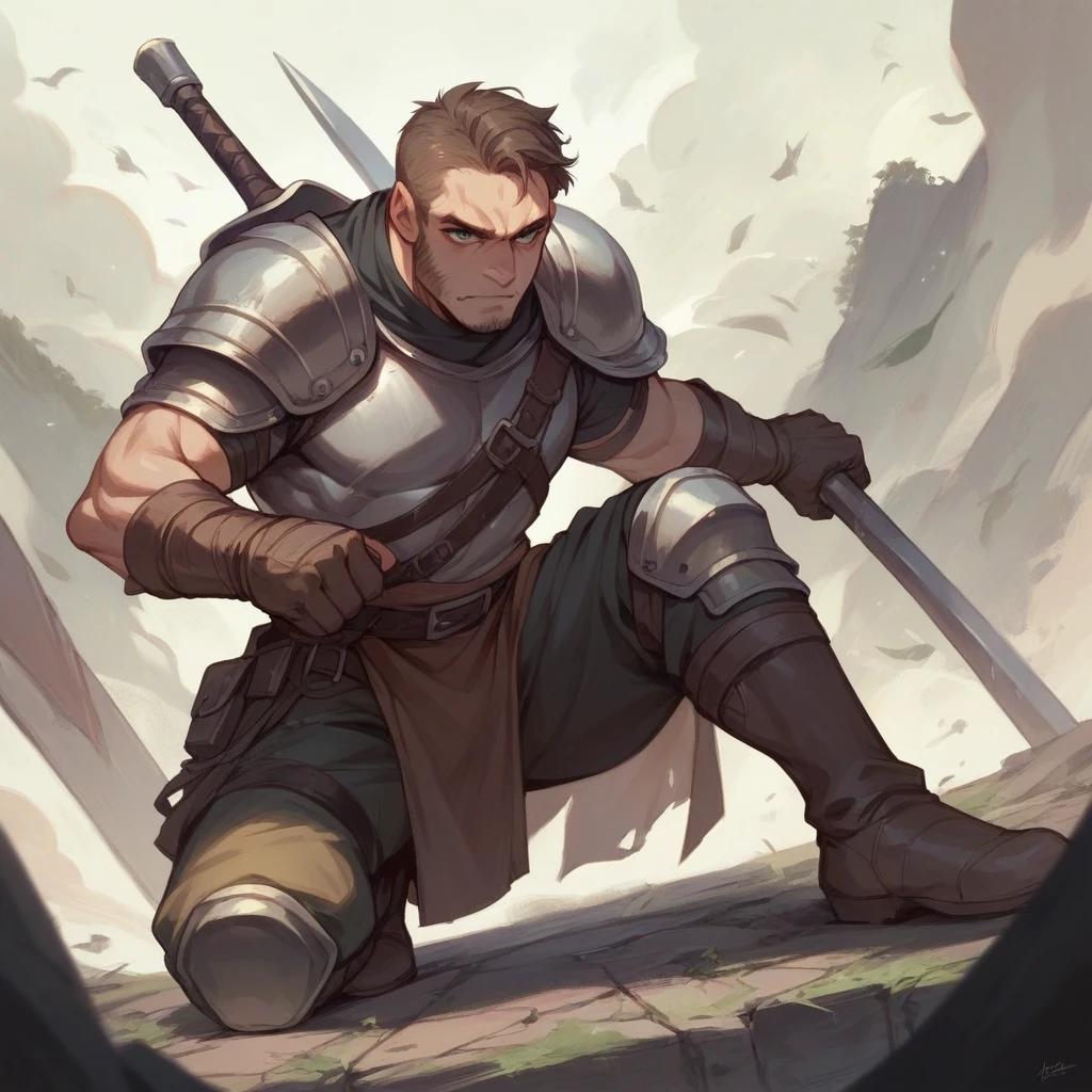 Create a warrior on his knees in battle 