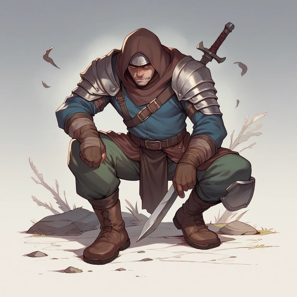 Create a warrior on his knees in battle
