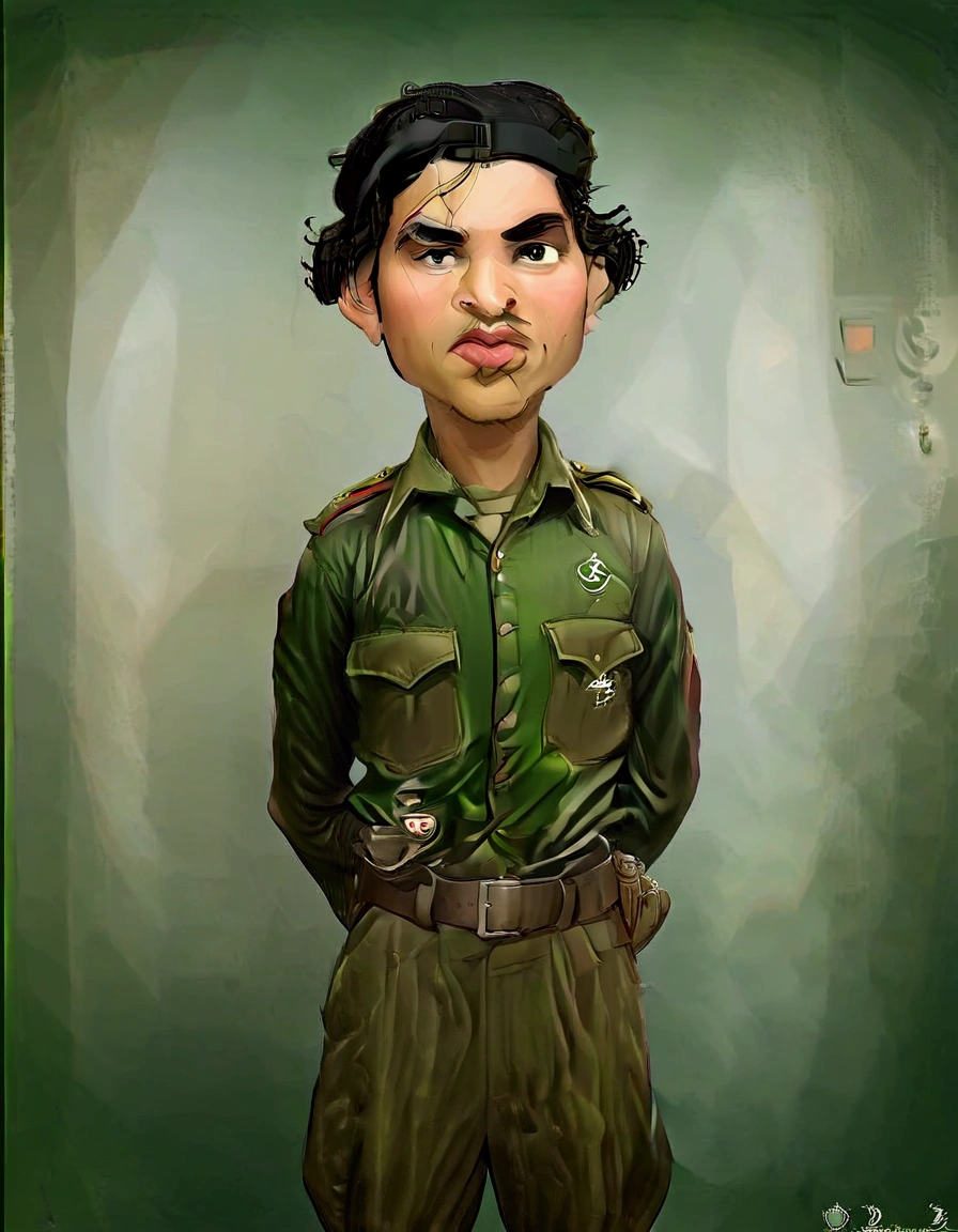 arafed boy in a green uniform stands in a room, soldier outfit, 40's adventurer, in full military garb, wearing military outfit, full costume, dressed like in the 1940s, young female ww 2 soldier, stylised military clothes, in a soldier uniform, jayson tatum as che guevara, inspired by Henry Tonks