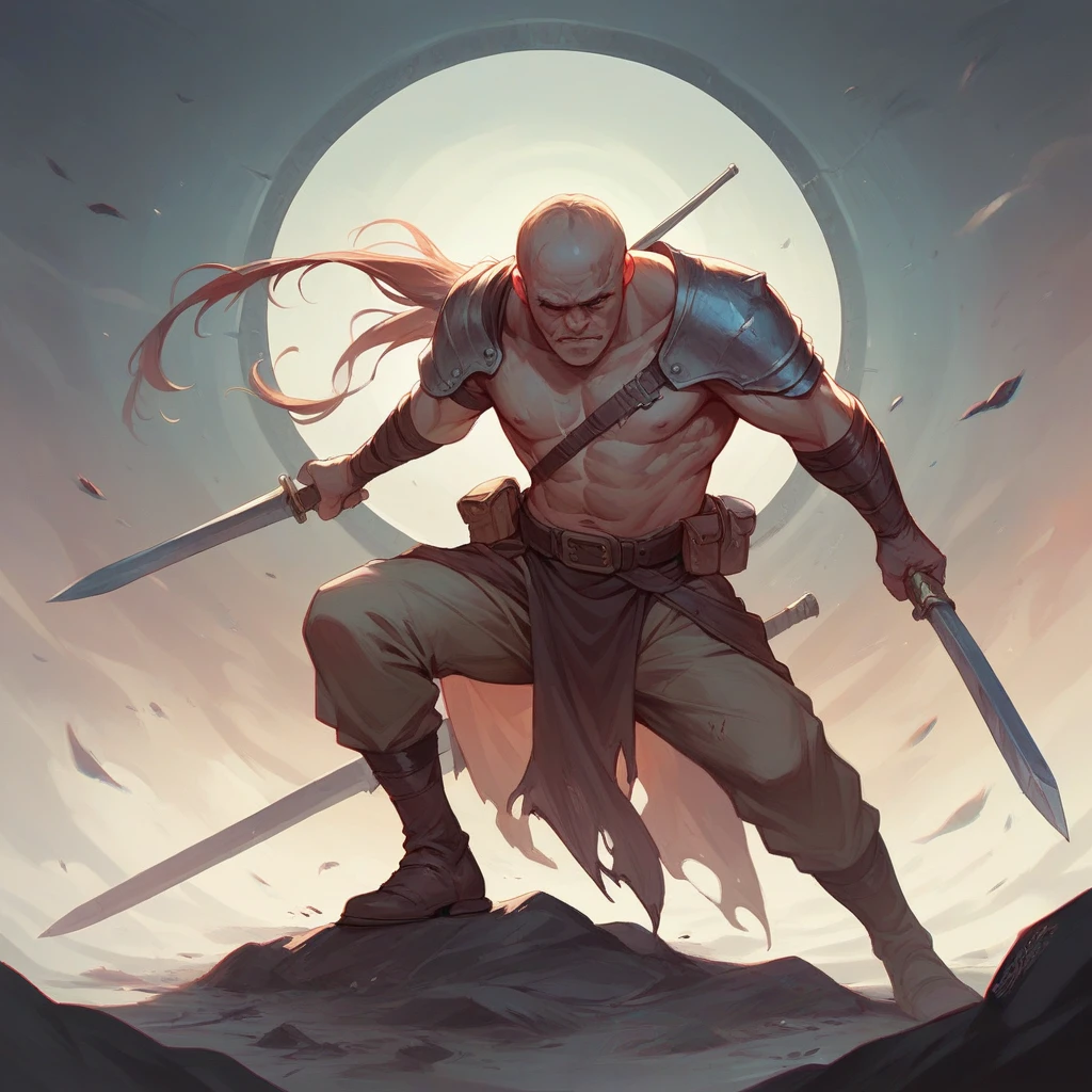 Create a defeated warrior on his knees in a realistic battle