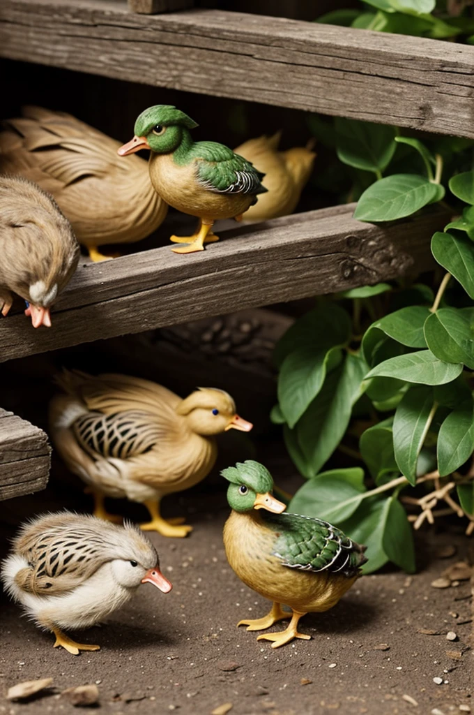 A very small elf the size of a bird, between ducks and chickens