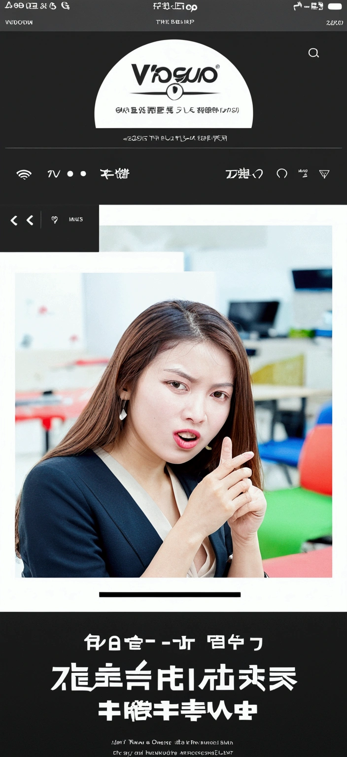 The pretty woman in the picture gives the middle finger in an obscene way. Her face is provocative, as if she is mocking us.
