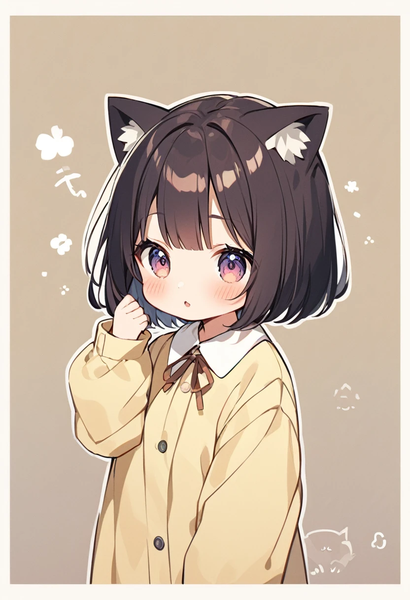 cute、、Short Bob、Kindergarten clothes、Cat ear、Hair color is beige