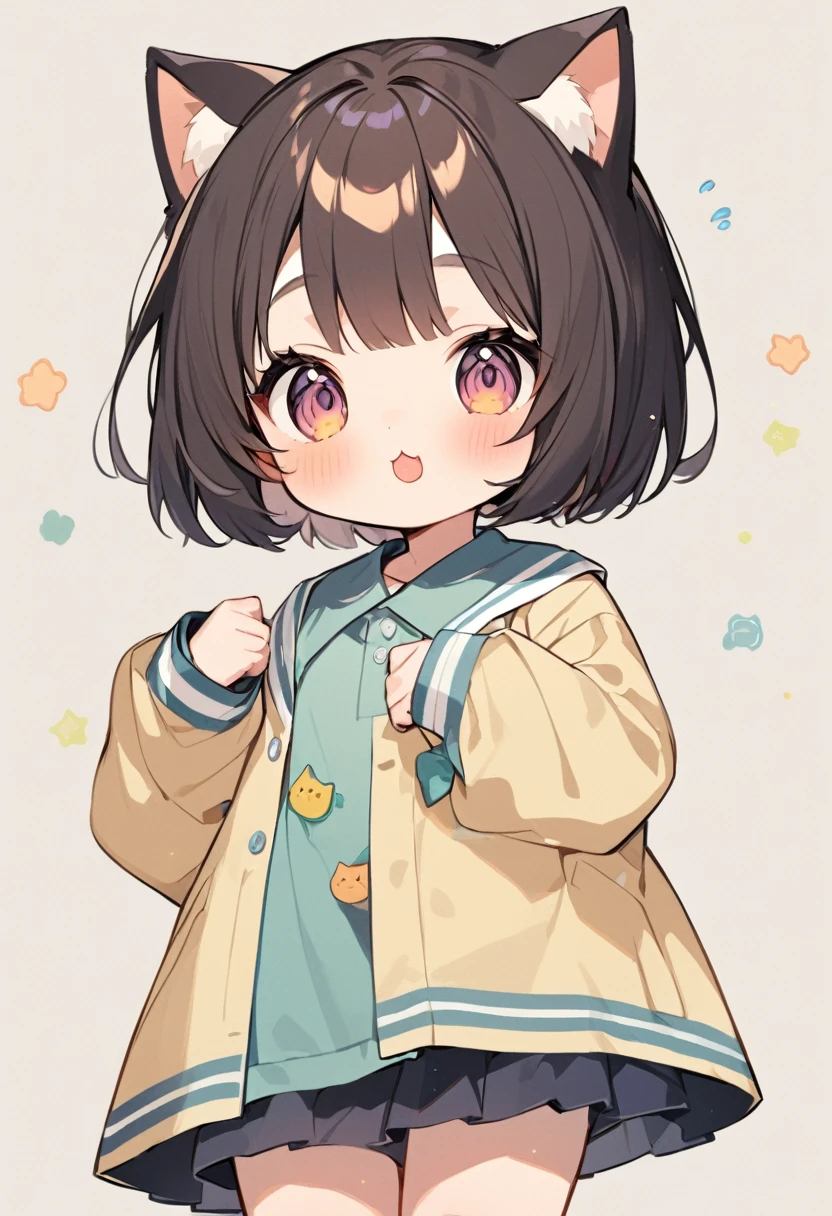 cute、、Short Bob、Kindergarten clothes、Cat ear、Hair color is beige