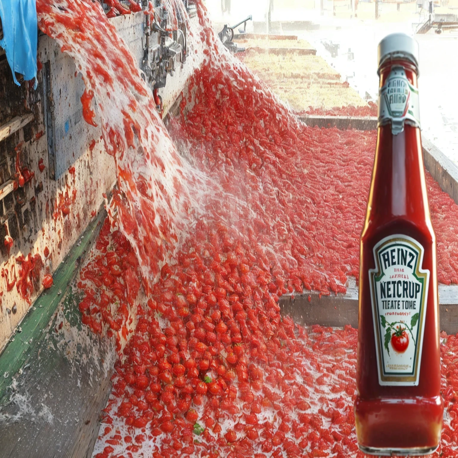 arafed tomato being poured into a bottle by a machine, tomato splatter, cornija grande, tomato sauce, texas, tomatoes, Description, Illinois, cherry blast, spilling ketchup, peru, por Jon Coffelt, by Daniel Schultz, Oklahoma, Utah, through a sea made of ketchup, by Ingrida Kadaka, tomato, elaborate composition