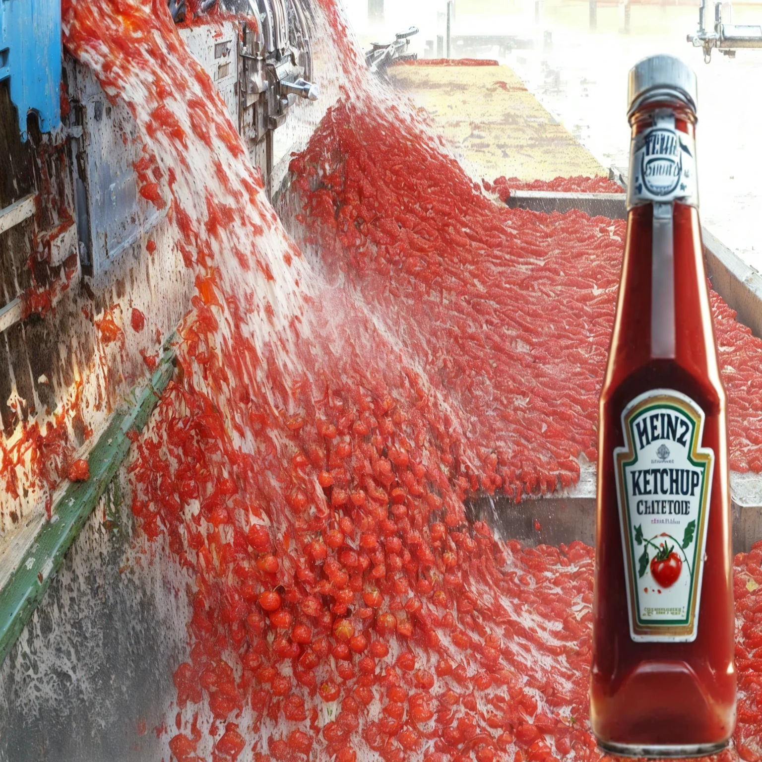 arafed tomato being poured into a bottle by a machine, tomato splatter, cornija grande, tomato sauce, texas, tomatoes, Description, Illinois, cherry blast, spilling ketchup, peru, por Jon Coffelt, by Daniel Schultz, Oklahoma, Utah, through a sea made of ketchup, by Ingrida Kadaka, tomato, elaborate composition