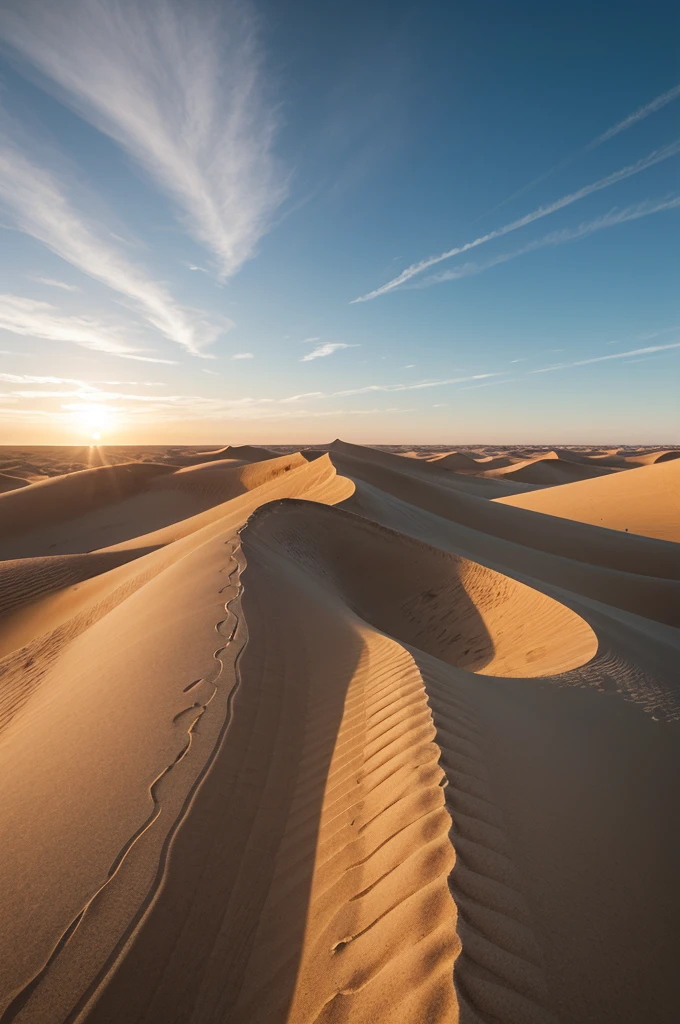 The sand dunes are up close, showing the intricate patterns created by the wind. The grains of sand vary in size and color, from golden to reddish-brown. Small pebbles and rocks are scattered across the dunes, adding texture to the landscape.
Vegetation: Hardy desert shrubs and small clumps of grass are visible, their roots exposed slightly as they cling to the shifting sands. These plants are sparse but add a touch of life to the arid environment.
Rocky Outcrops: Jagged rocks protrude from the sand, their surfaces weathered and cracked. These rocks provide a stark contrast to the smooth dunes and show the harsh conditions of the desert.
Ancient Structures: In the close-up view, parts of an ancient Chinese pagoda can be seen. The pagoda’s detailed wooden carvings and layered roofs with upturned eaves are visible, showcasing the intricate craftsmanship. A section of the Great Wall is also nearby, its massive stones worn but still formidable.
Sky: The lower part of the sky is filled with the warm colors of the setting sun, casting a golden light on the sand and structures. Shadows are long and dramatic, creating a sense of depth and emphasizing the contours of the dunes and rocks.
Atmosphere: The close-up view captures the details of the battleground, highlighting the harshness and beauty of the desert. The dramatic lighting