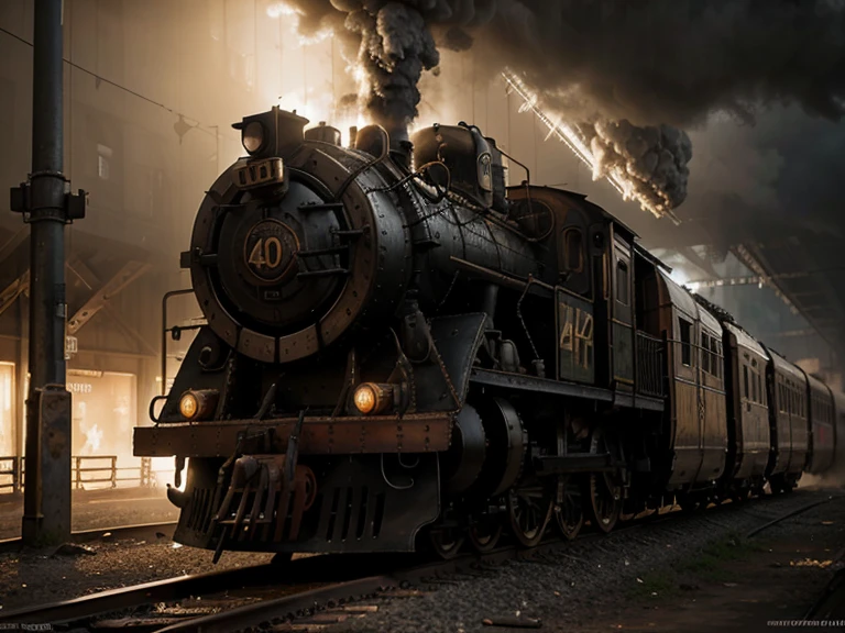 Hyper Realistic old train, interrior of train, seat steampunk, fog environment, Fantasy Art, Photorealistic, Dynamic Lighting, Artstation, grafitty on the wall, horror, mystery, Highly Detailed, 4K, Award Winning,