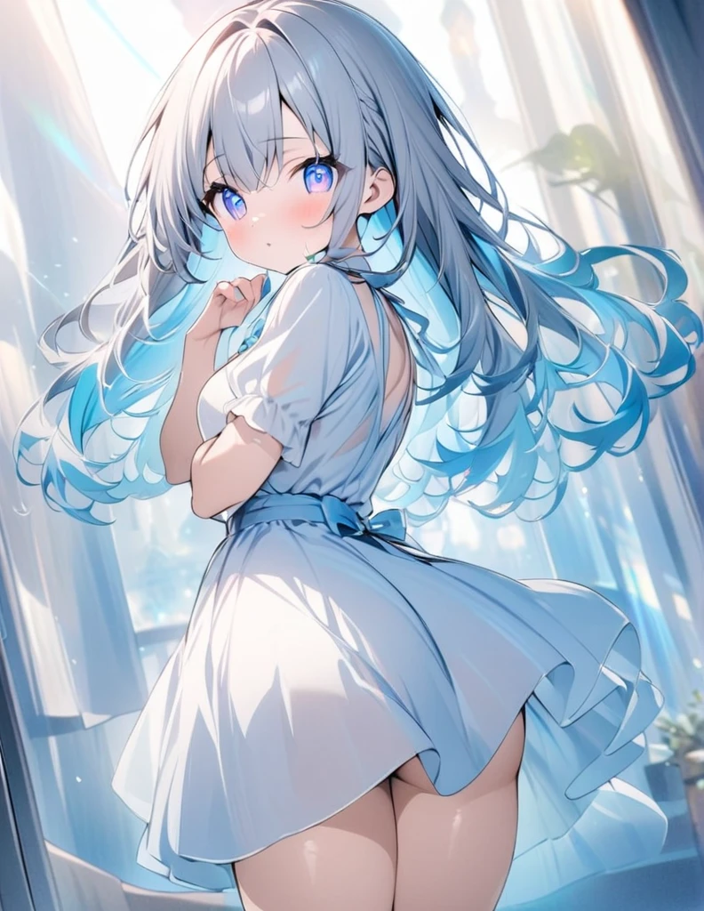 (masterpiece:1.2),(anime),Blue World、Glass-like transparency、One Girl、cute、White dress with blue accents、Light effects