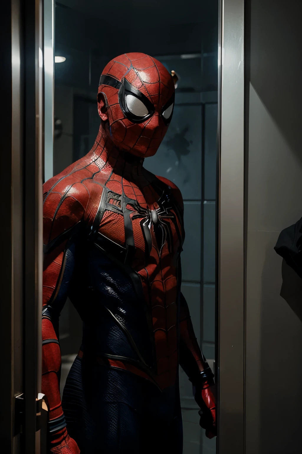 Title: "Spider-Man: High Definition Hero"

In this breathtaking cinematic image, the iconic Marvel character Spider-Man, aged approximately 25 years, is depicted with his signature red and blue suit, showcasing intricate details and subtle textures. The subject's bright blue eyes, framed by his signature black mask, mirror an infectious energy and determination.

The shallow depth of field accentuates the superhero, while the background is subtly blurred, highlighting the high-budget, epic Hollywood film feel. The atmosphere is filled with the weight of responsibility and the exhilaration of his superhuman abilities, making this an award-winning,